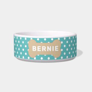 Cute Turquoise Polka Dots Dog Name Personalised Bowl