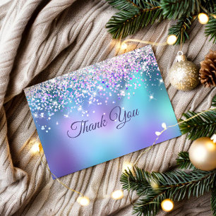 Cute turquoise purple faux glitter thank you card