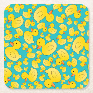 Cute turquoise rubber ducks square paper coaster