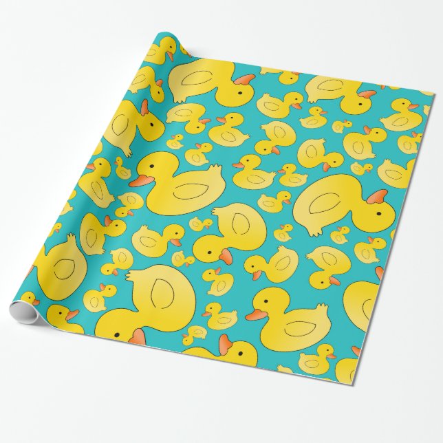 Cute turquoise rubber ducks wrapping paper (Unrolled)