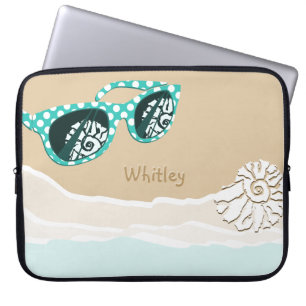 Cute Turquoise Sun Glasses Mirror Shell Beach Laptop Sleeve