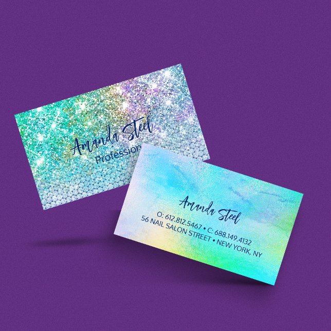 Cute Turquoise unicorn faux glitter monogram Business Card (Creator Uploaded)