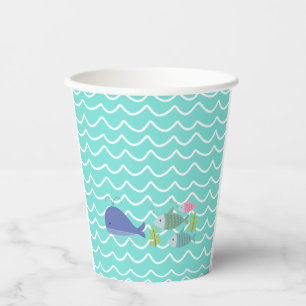 Cute Turquoise Whale & Fishy Paper Cups
