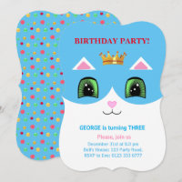 Cute Turquoise & White Prince Tuxedo Cat Birthday