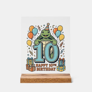 Cute Turtle 10th Birthday Vintage Party Design_1 Acrylic Sign