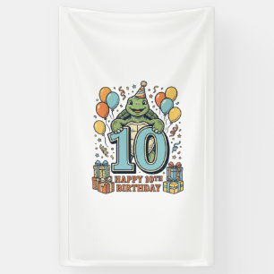 Cute Turtle 10th Birthday Vintage Party Design_1 Banner