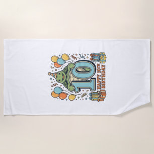 Cute Turtle 10th Birthday Vintage Party Design_1 Beach Towel