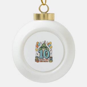 Cute Turtle 10th Birthday Vintage Party Design_1 Ceramic Ball Christmas Ornament