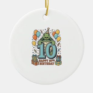 Cute Turtle 10th Birthday Vintage Party Design_1 Ceramic Tree Decoration