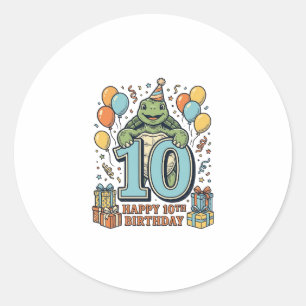 Cute Turtle 10th Birthday Vintage Party Design_1 Classic Round Sticker