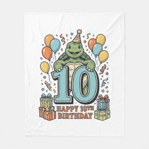 Cute Turtle 10th Birthday Vintage Party Design_1 Fleece Blanket