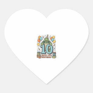 Cute Turtle 10th Birthday Vintage Party Design_1 Heart Sticker