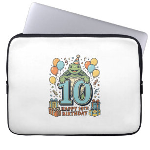 Cute Turtle 10th Birthday Vintage Party Design_1 Laptop Sleeve