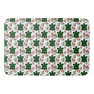 Cute Turtle and Floral Seamless Pattern  Bath Mat
