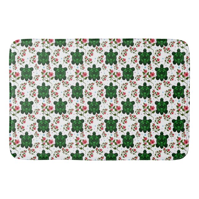 Cute Turtle and Floral Seamless Pattern  Bath Mat (Front)