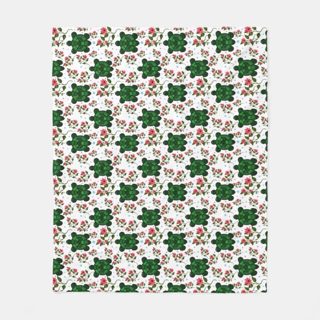 Cute Turtle and Floral Seamless Pattern  Fleece Blanket (Front)