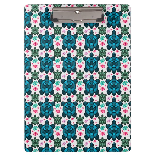 Cute Turtle and Floral Seamless Pattern  Notebook Clipboard (Front)