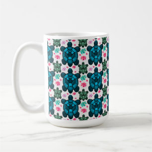 Cute Turtle and Floral Seamless Pattern Notebook Coffee Mug