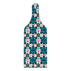 Cute Turtle and Floral Seamless Pattern Notebook Cutting Board