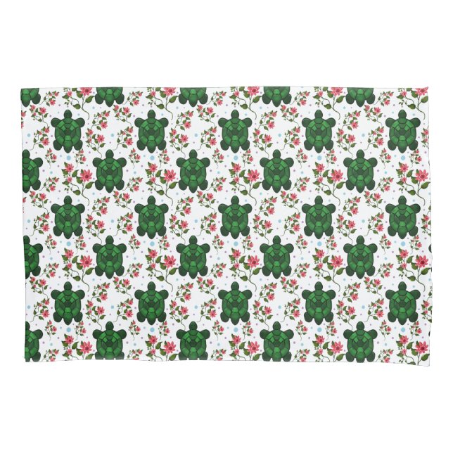 Cute Turtle and Floral Seamless Pattern  Pillowcase (Front)