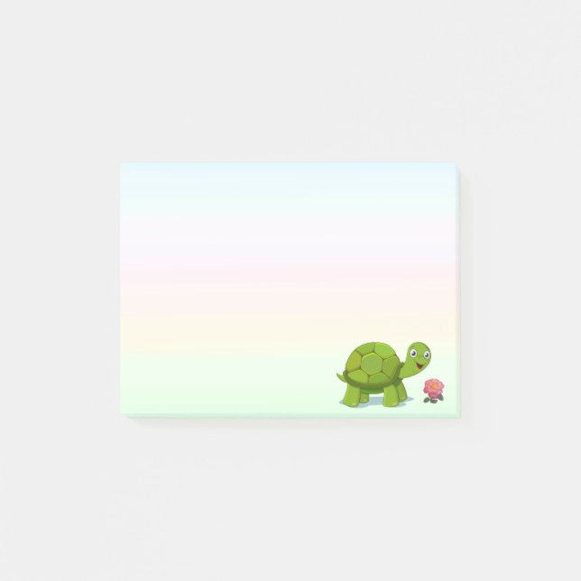Cute Turtle and Flower on Pastel Colour Shades Post-it Notes (Front)