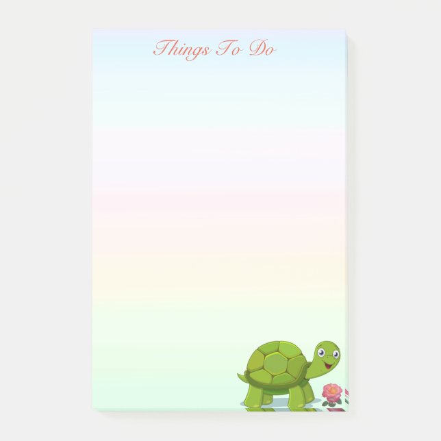 Cute Turtle and Flower on Pastel Colour Shades Post-it Notes (Front)