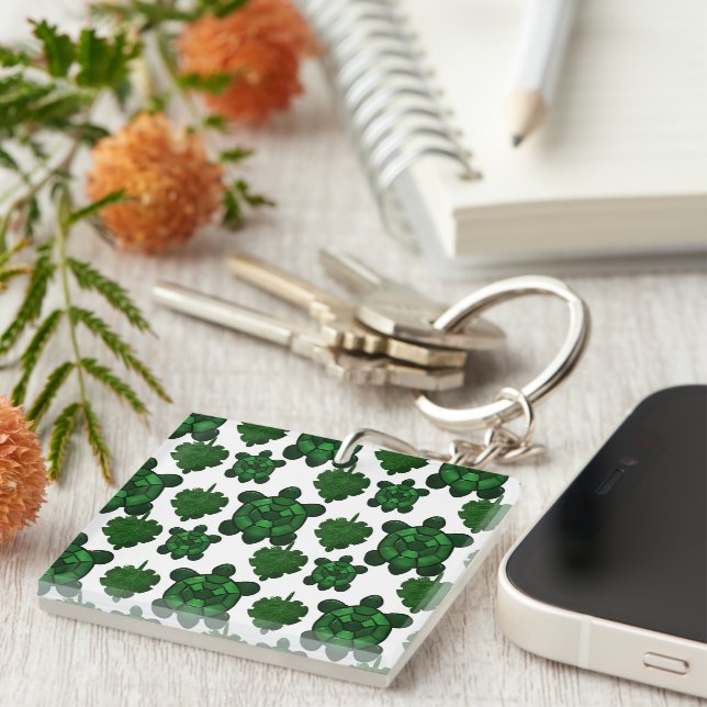 Cute turtle and leaves pattern  key ring (Front Right)