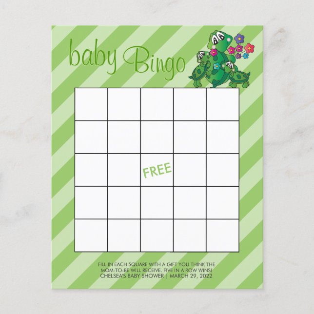 Cute Turtle Baby Shower Game - Bingo Flyer (Front)
