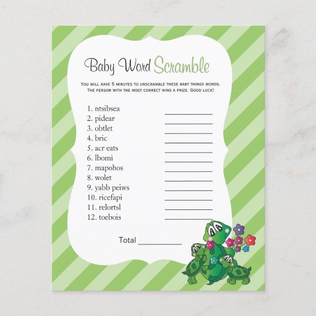 Cute Turtle Baby Shower Game Flyer (Front)