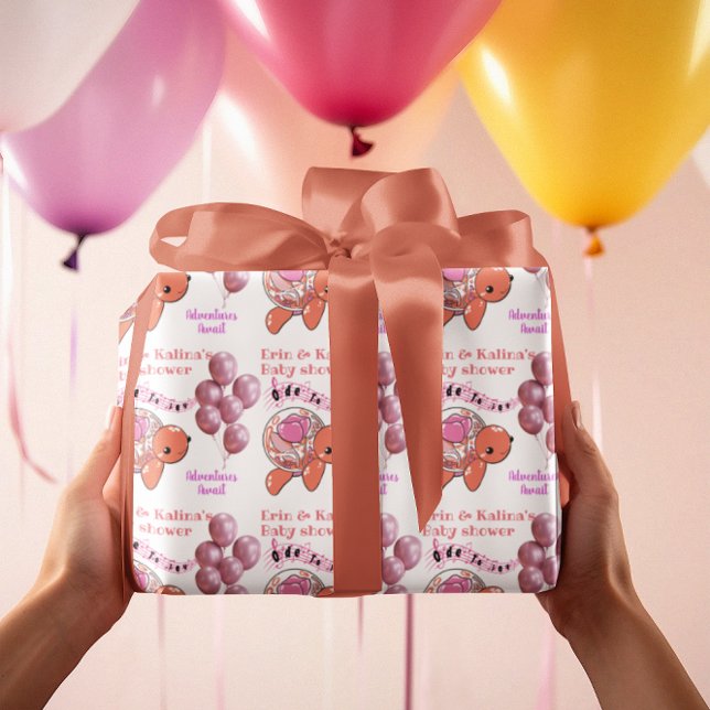 Cute Turtle Baby Shower Personalised Wrapping Paper (Creator Uploaded)