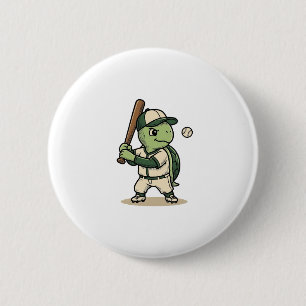 Cute Turtle Baseball Batter Vintage Vector Art_1 6 Cm Round Badge