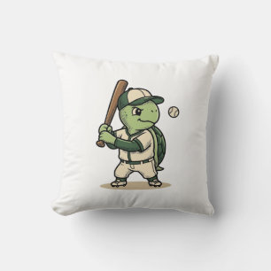 Cute Turtle Baseball Batter Vintage Vector Art_1 Cushion