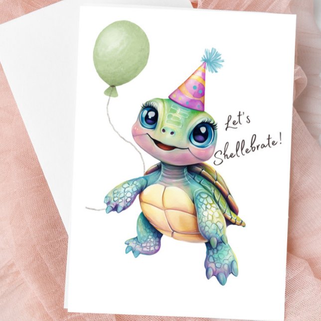 Cute Turtle Blank Card – Let’s Shellebrate  (Cute Turtle Blank Greeting Card)