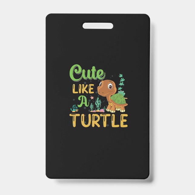 cute turtle cartoon smiling turtle ID badge (Front)