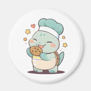 Cute Turtle Chef Eating Cookie Kawaii Design Magnet