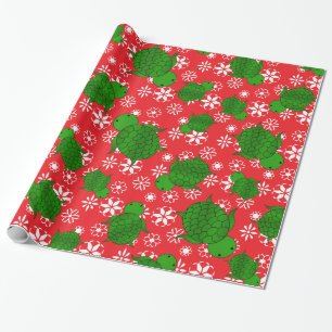 Cute turtle christmas red white snowflakes wrapping paper