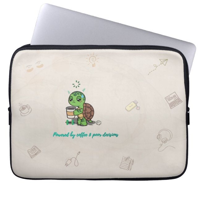 Cute Turtle Coffee Lover Laptop Sleeve (Front)