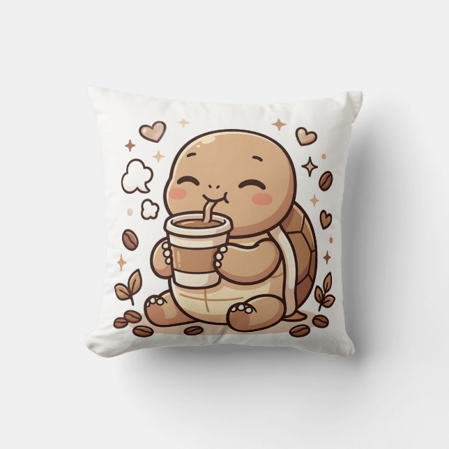 Cute Turtle Coffee Throw Pillow (Front)