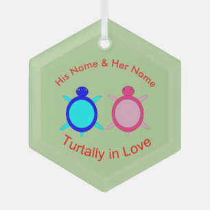 Cute Turtle Couple Custom Glass Tree Decoration