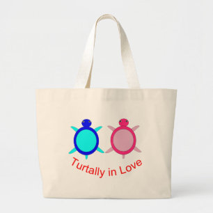 Cute Turtle Couple Large Tote Bag