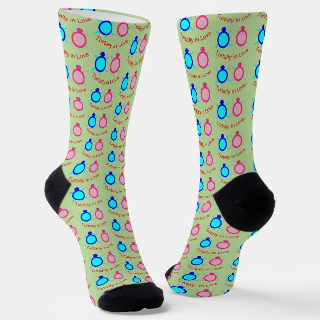 Cute Turtle Couple Patterned Socks (Angled)