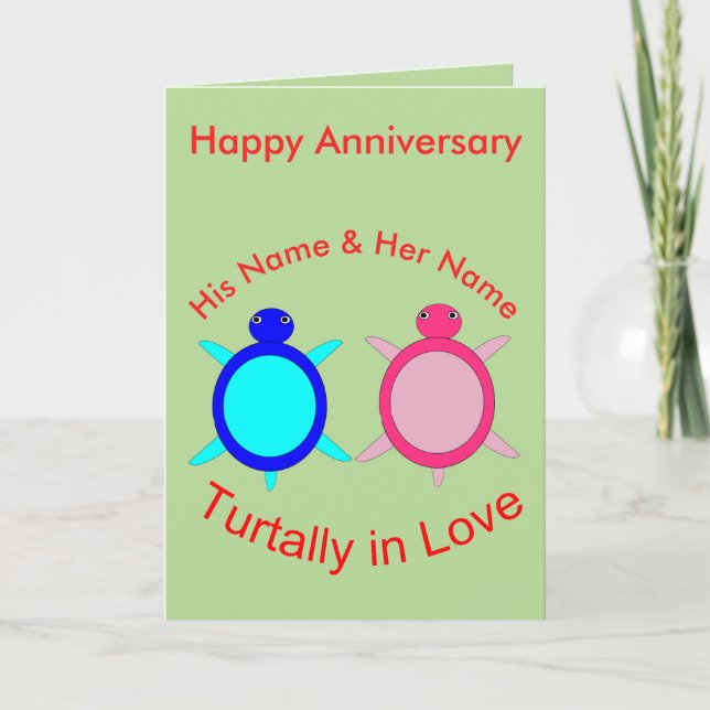 Cute Turtle Couple Personalised Anniversary Card (Front)