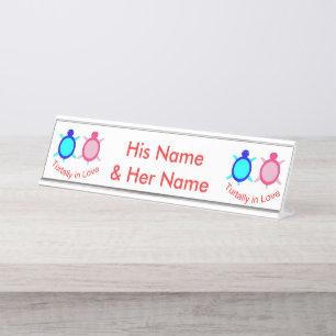 Cute Turtle Couple Personalised Desk Name Plate