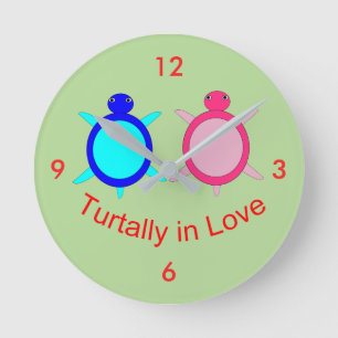 Cute Turtle Couple Round Clock