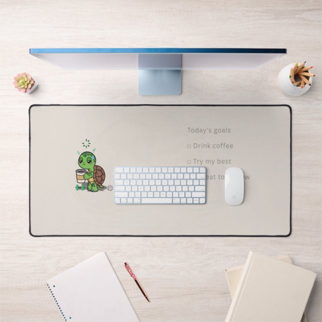 Cute Turtle Desk Mat | Cosy Coffee Lover Workspace (Office 1)