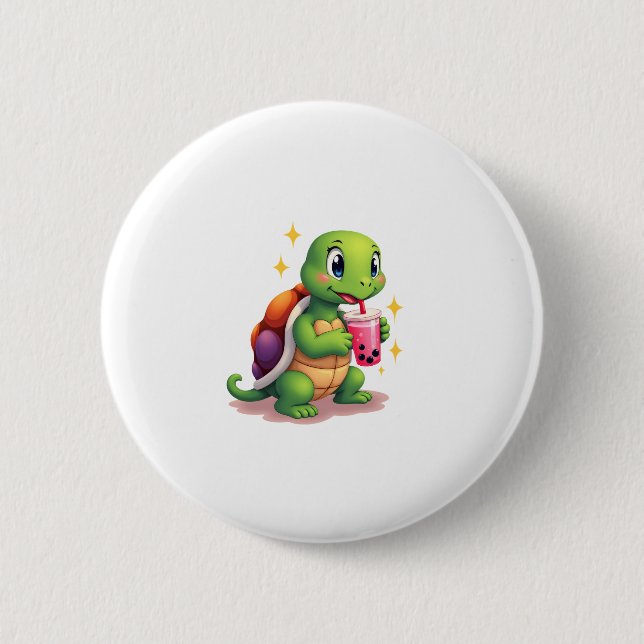 Cute turtle drinking boba. Funny Boba Turtles Love 6 Cm Round Badge (Front)