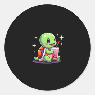 Cute turtle drinking boba. Funny Boba Turtles Love Classic Round Sticker