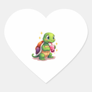 Cute turtle drinking boba. Funny Boba Turtles Love Heart Sticker