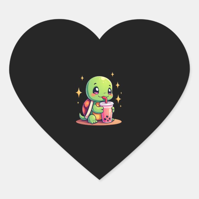 Cute turtle drinking boba. Funny Boba Turtles Love Heart Sticker (Front)