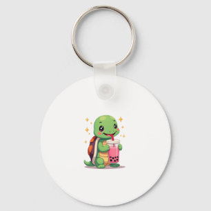 Cute turtle drinking boba. Funny Boba Turtles Love Key Ring